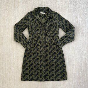 Boden Amanda Leaping Tiger Corduroy Long Sleeve Shirt Dress 6 Cotton